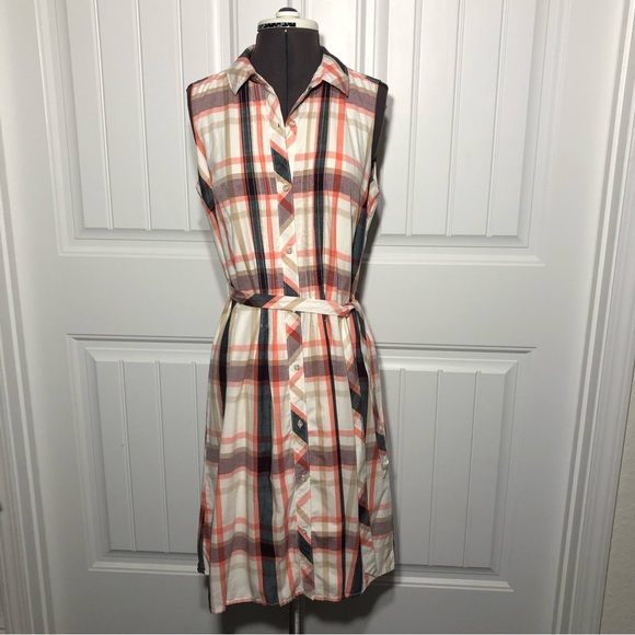 Tommy Hilfiger Cotton Linen Blend Check Sleeveless Tie A-Line Buttoned Dress S/P - Picture 3 of 13